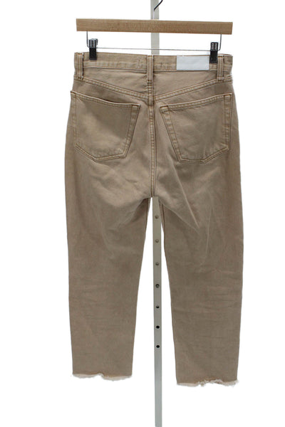 Re/Done Women Straight Jeans Beige High Rise Button Size 26