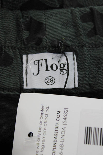 Flog Women Jogger Pants Green Camouflage Drawstring Waist Size 28