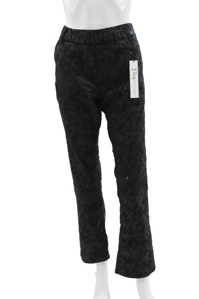 Flog Womens Dress Pants Black Animal Print 98% Cotton Zip Size 28