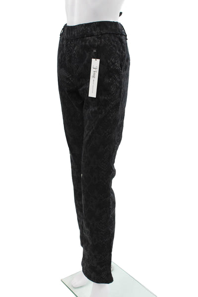 Flog Womens Dress Pants Black Animal Print 98% Cotton Zip Size 28