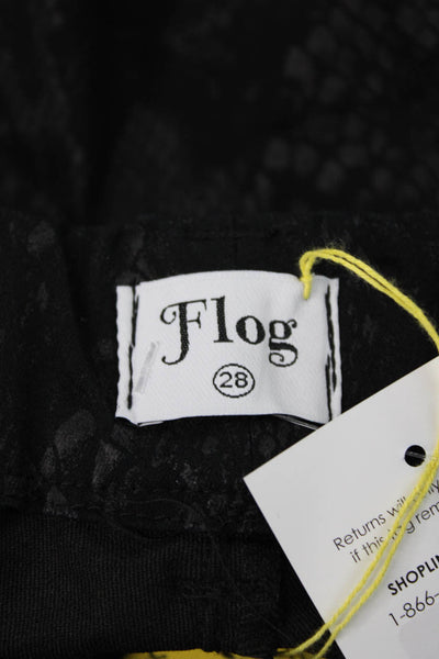 Flog Womens Dress Pants Black Animal Print 98% Cotton Zip Size 28