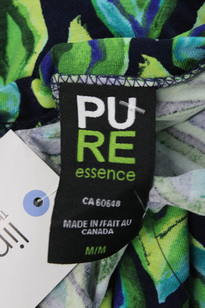 Pure Essence Women Geometric V-Neck 3/4 Sleeve Pullover Blouse Green Size M