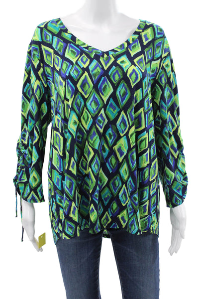 Pure Essence Women Tunic Blouse Multicolor Geometric V-Neck 3/4 Sleeve Size XL