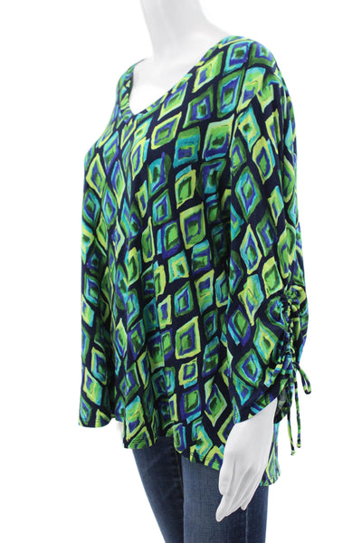 Pure Essence Women Tunic Blouse Multicolor Geometric V-Neck 3/4 Sleeve Size XL