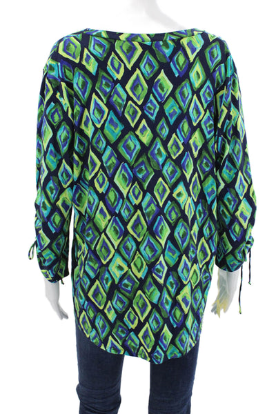 Pure Essence Women Tunic Blouse Multicolor Geometric V-Neck 3/4 Sleeve Size XL