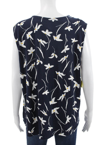 Pure Essence Women Sleeveless Floral V-Neck Basic Blouse Blue Size XL