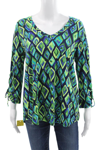 Pure Essence Women Multicolor V-Neck Geometric Basic Blouse 3/4 Sleeve Size M