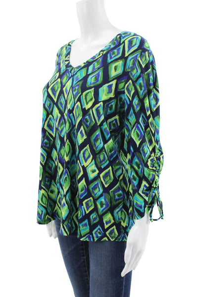 Pure Essence Women Multicolor V-Neck Geometric Basic Blouse 3/4 Sleeve Size M