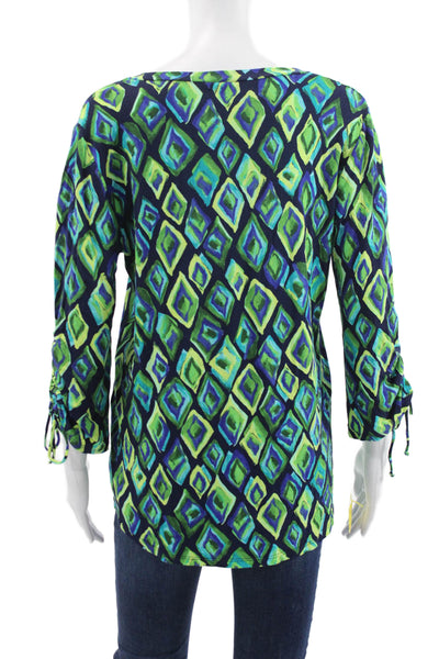 Pure Essence Women Multicolor V-Neck Geometric Basic Blouse 3/4 Sleeve Size M