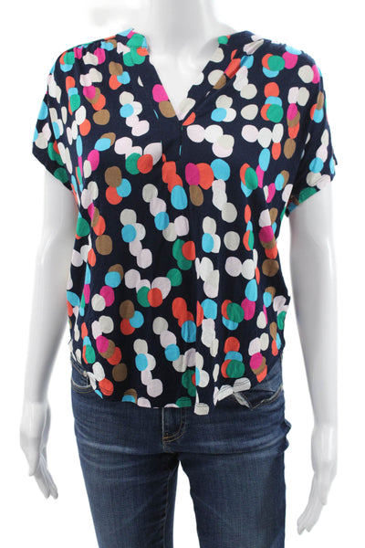 Renuar Women Polka Dot V-Neck Short Sleeve Blouse Multicolor Size XS