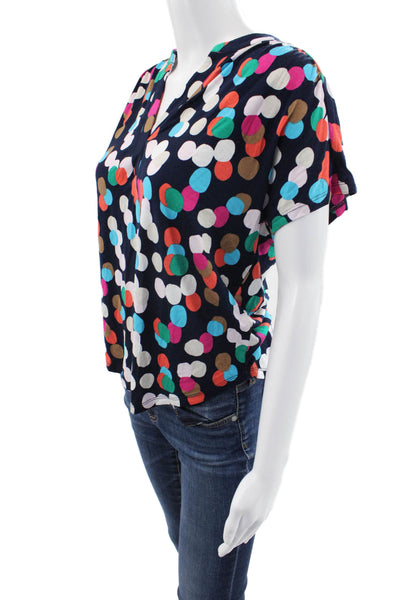 Renuar Women Polka Dot V-Neck Short Sleeve Blouse Multicolor Size XS