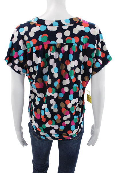 Renuar Women Polka Dot V-Neck Short Sleeve Blouse Multicolor Size XS
