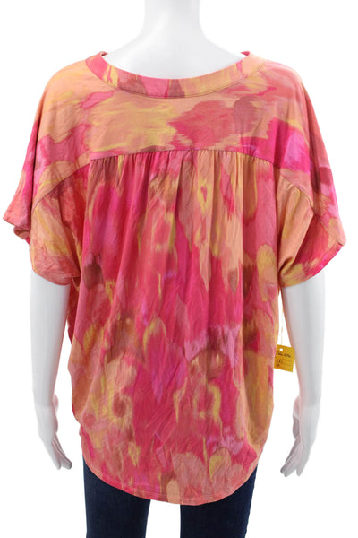 Renuar Women Tunic Pink Rayon V Neck Abstract Tie Dye Short Sleeve Size 2XL