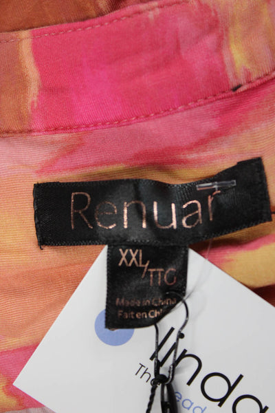 Renuar Women Tunic Pink Rayon V Neck Abstract Tie Dye Short Sleeve Size 2XL