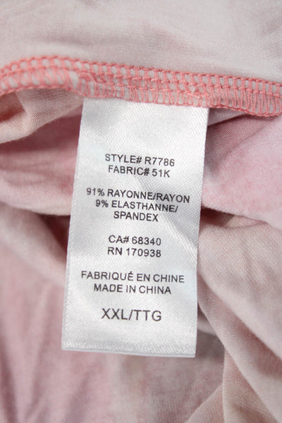 Renuar Women Tunic Pink Rayon V Neck Abstract Tie Dye Short Sleeve Size 2XL