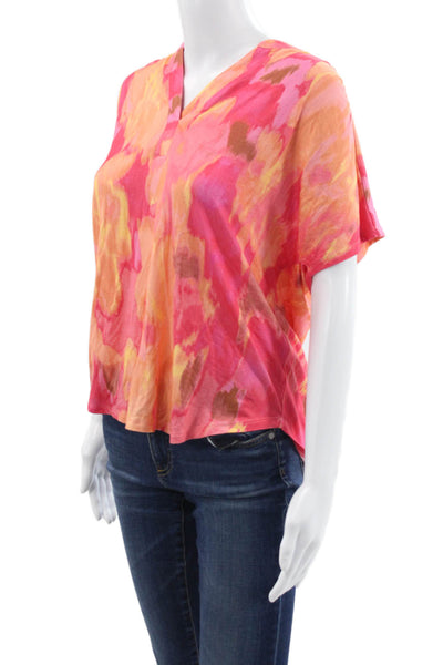 Renuar Womens Basic Multicolor V-Neck Short Sleeve Blouse Size M