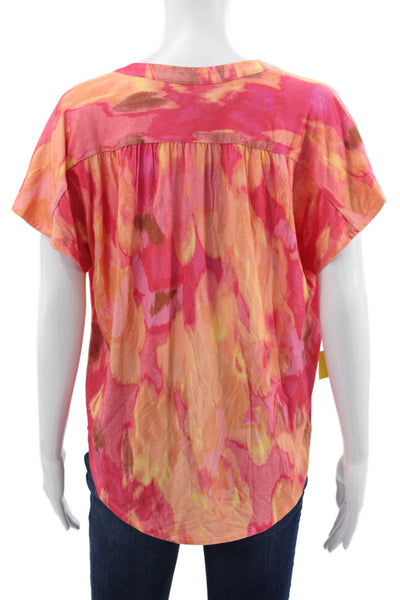 Renuar Womens Basic Multicolor V-Neck Short Sleeve Blouse Size M