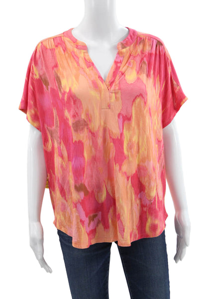 Renuar Womens Multicolor V-Neck Short Sleeve Basic Blouse Size XL