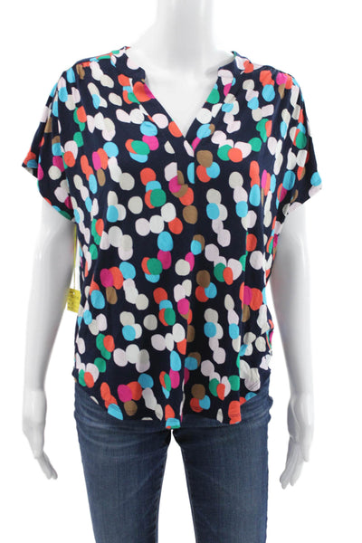 Renuar Women Multicolor Polka Dot V-Neck Short Sleeve Basic Blouse Size M
