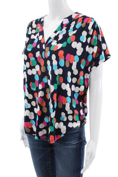 Renuar Women Multicolor Polka Dot V-Neck Short Sleeve Basic Blouse Size M