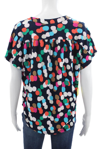 Renuar Women Multicolor Polka Dot V-Neck Short Sleeve Basic Blouse Size M