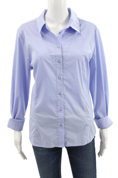 Renuar Women Blue Collared Button Long Sleeve Basic Blouse Size L