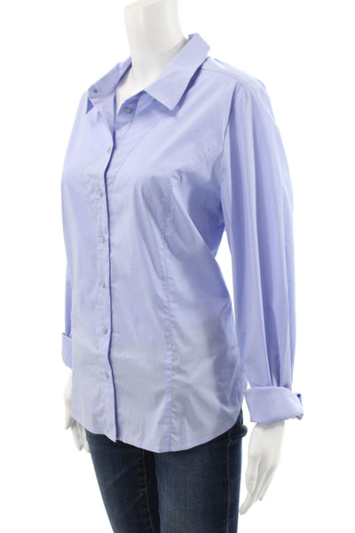 Renuar Women Blue Collared Button Long Sleeve Basic Blouse Size L