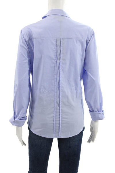 Renuar Women Blue Collared Button Long Sleeve Basic Blouse Size L