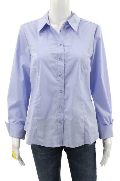 Renuar Women Basic Blue Collared Button Long Sleeve Blouse Petite Size XS