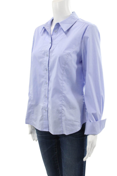 Renuar Women Basic Blue Collared Button Long Sleeve Blouse Petite Size XS