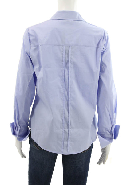 Renuar Women Basic Blue Collared Button Long Sleeve Blouse Petite Size XS