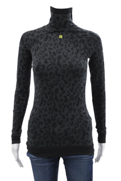 Sweaty Betty Women Pullover Turtleneck Animal Print Gray Longsleeve Size XS
