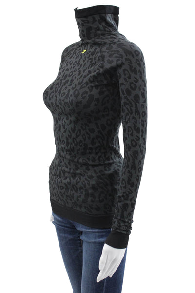 Sweaty Betty Women Pullover Turtleneck Animal Print Gray Longsleeve Size XS