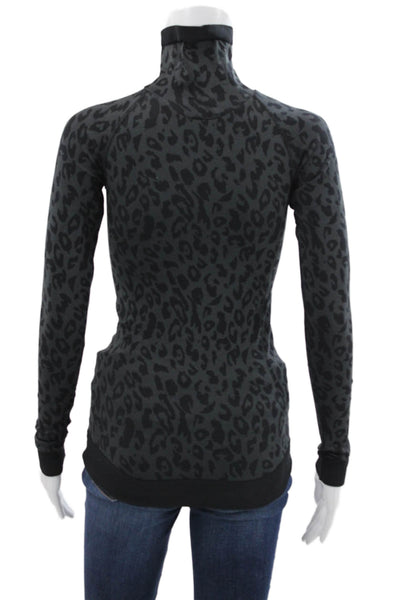 Sweaty Betty Women Pullover Turtleneck Animal Print Gray Longsleeve Size XS