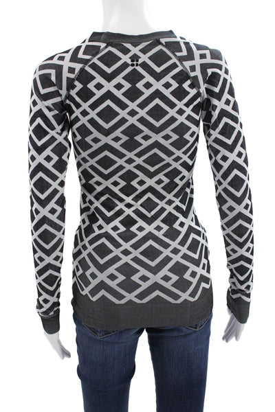 Sweaty Betty Women Pullover T Shirt Black Geometric Crew Neck Size XS