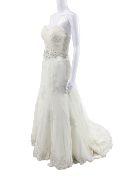 Wtoo Womens Strapless Tulle Lace Overlay Sweetheart Wedding Dress White Size 8
