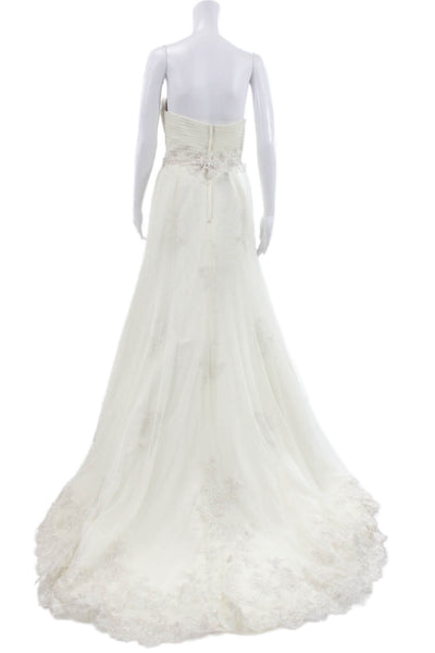 Wtoo Womens Strapless Tulle Lace Overlay Sweetheart Wedding Dress White Size 8