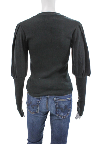 Veronica Beard Womens Black Basic Crew Neck Long Sleeve T-Shirt Cotton Size XS