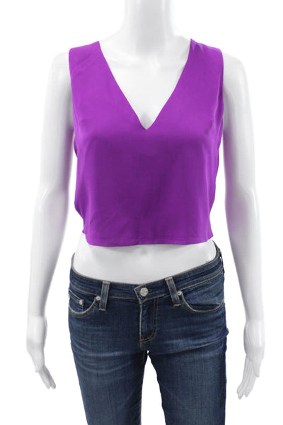 Misha Nonoo Women Cropped Silk V-Neck Tank Purple Size 2