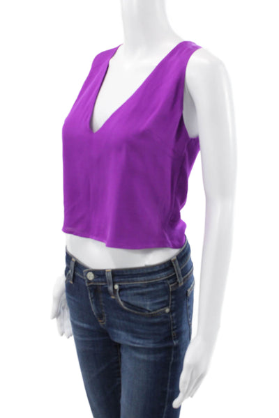 Misha Nonoo Women Cropped Silk V-Neck Tank Purple Size 2