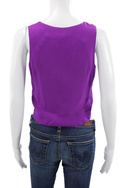 Misha Nonoo Women Cropped Silk V-Neck Tank Purple Size 2