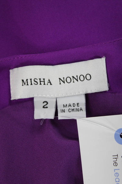 Misha Nonoo Women Cropped Silk V-Neck Tank Purple Size 2