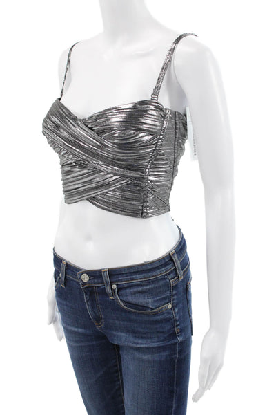 Sabina Musayev Women Cropped Tank Sweetheart Neck Lace Up Silver Size XS