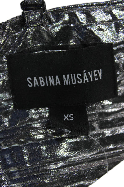 Sabina Musayev Women Cropped Tank Sweetheart Neck Lace Up Silver Size XS