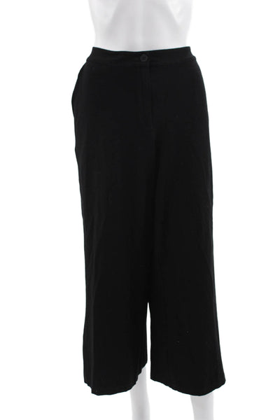 Eileen Fisher Women Cropped Black Viscose Pants Button Closure Size 10