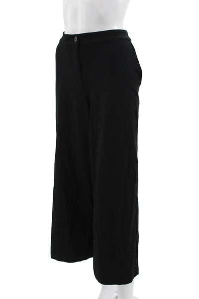 Eileen Fisher Women Cropped Black Viscose Pants Button Closure Size 10