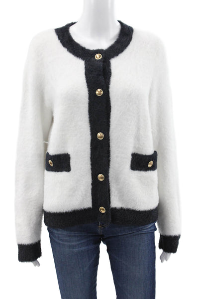 Design History Womens Cardigan White Nylon Long Sleeve Size M
