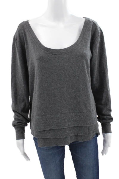 Leallo Womens Basic T-Shirt Gray Long Sleeve Scoop Neck Size L