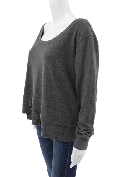 Leallo Womens Basic T-Shirt Gray Long Sleeve Scoop Neck Size L