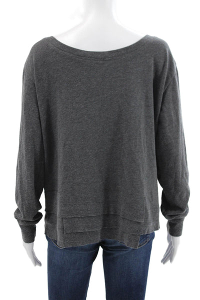 Leallo Womens Basic T-Shirt Gray Long Sleeve Scoop Neck Size L